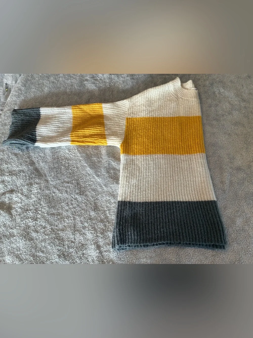 Women’s bp Striped Crewneck Cropped Sweater - Mustard, Cream & Charcoal Size M